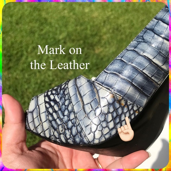 PELLE MODA Blue Gray Snakeskin Peep Toe Stiletto High Heels Pumps Size 8 M - Picture 14 of 14